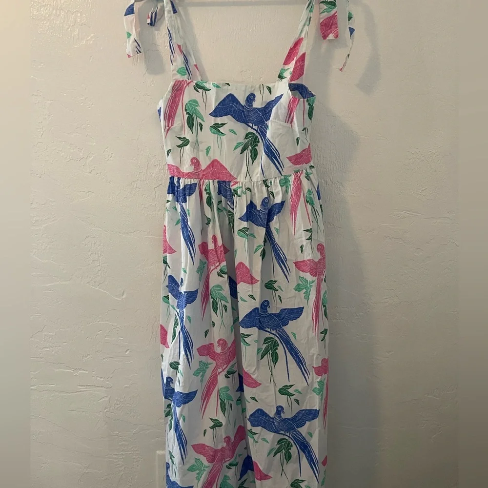 OLIPHANT Tie Strap Macaw Pocket Midi Dress size Small - Picture 5 of 13